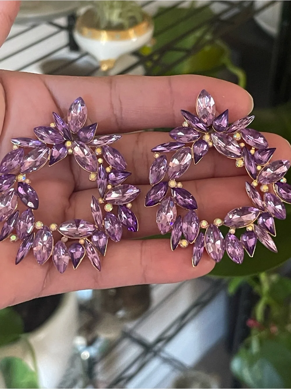 Lavender Crystal Wreath Statement Stud Earrings